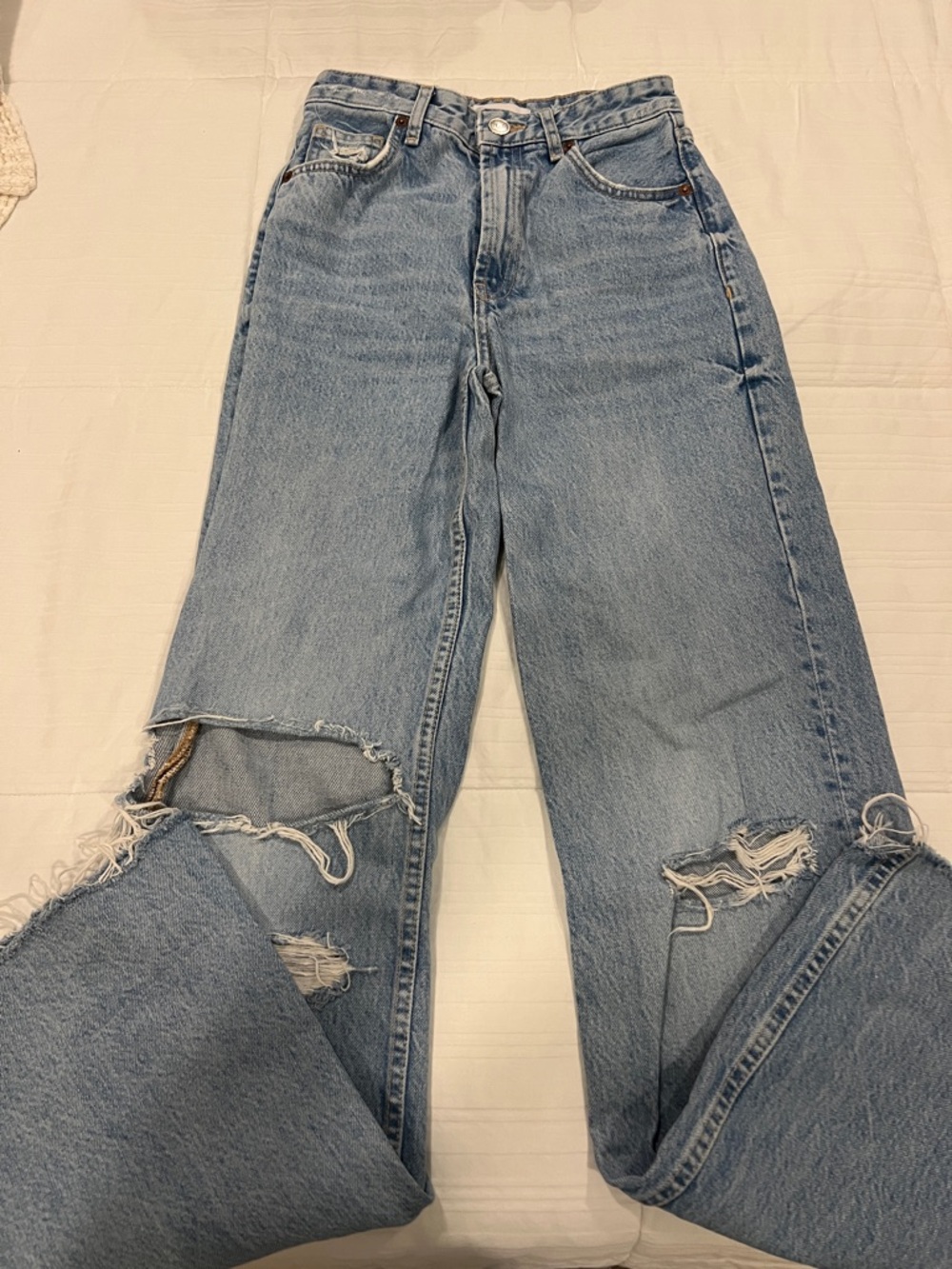 Zara Light Blue Wide Leg Distressed Jeans